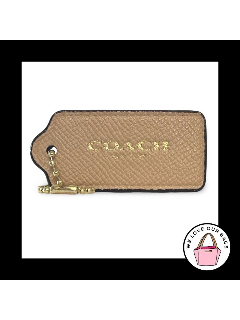 COACH HANG TAG 2.25" Buff Tan Crossgrain Leather Bag Charm Keychain Fob New York